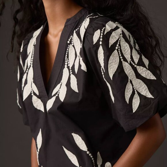 By Anthropologie Puff-Sleeve Embroidered Blouse 1X Plus Sized - Picture 4 of 9